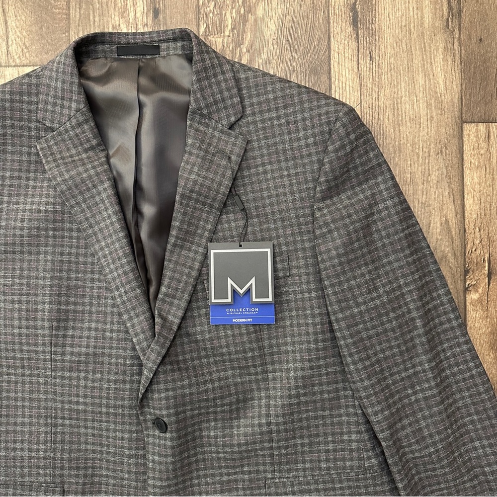 Michael Strahan Stretch Modern Fit Suit Blazer Mens Size 48Sh Grey/Charcoal
